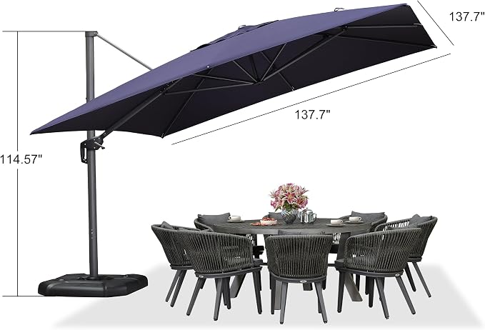 PURPLE LEAF 11.5' X 11.5' Telescopic Patio Umbrella Outdoor Cantilever Umbrella - Image 9