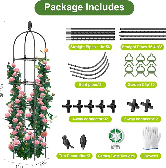 2 Pack Garden Obelisk Trellis, Metal Covered Plastic Coating Rustproof Heavy - Image 7