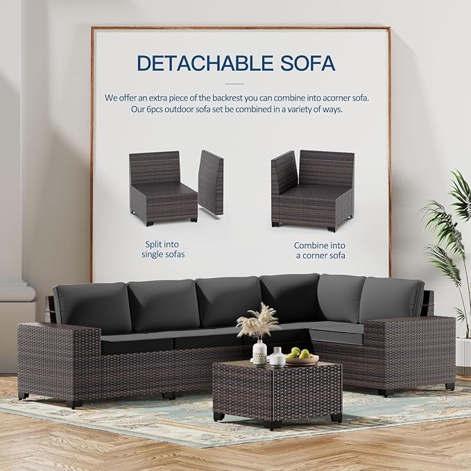 Kullavik Outdoor Patio Furniture Set, 12 Pieces Sectional Rattan Sofa Set Brown - Image 7