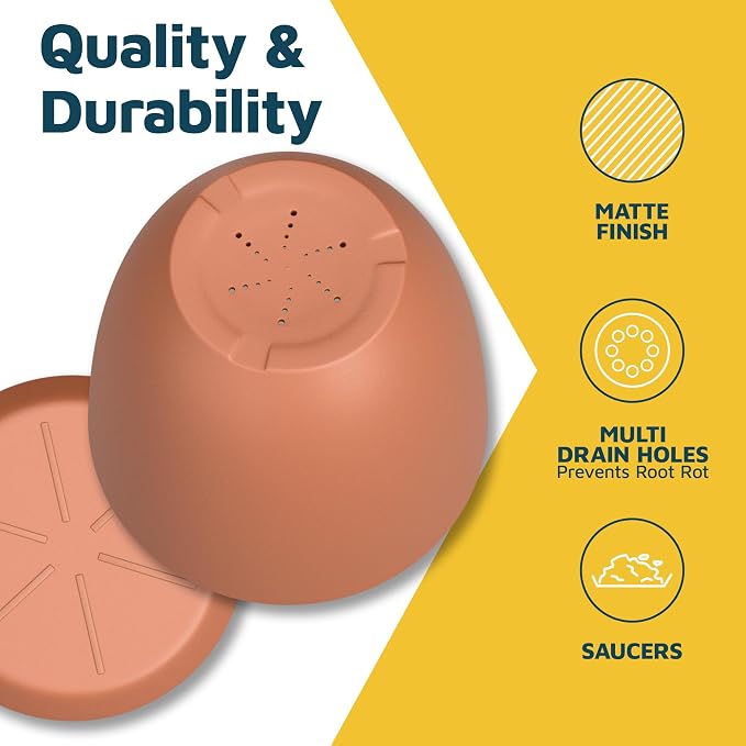 Terracotta Plant Pots with Drainage Holes & Saucers 15 Pack, Indoor & Outdoor - Image 7