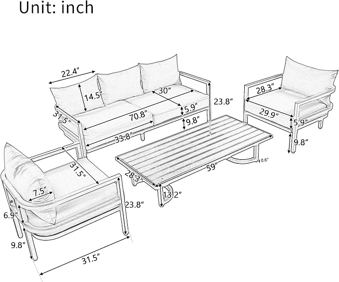 LUMISOL Aluminum Outdoor Patio Sectional Sofa Set, 4-Piece Modern Conversation - Image 3