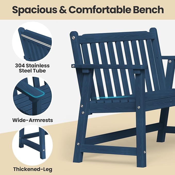 Ciokea 48" Outdoor Bench Set of 2, HDPE Weatherproof Garden Bench, 2-Person - Image 5