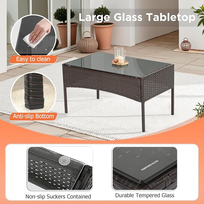 FDW Patio Furniture Set PE Rattan Patio Set Wicker Outdoor Furniture Bistro Set - Image 3