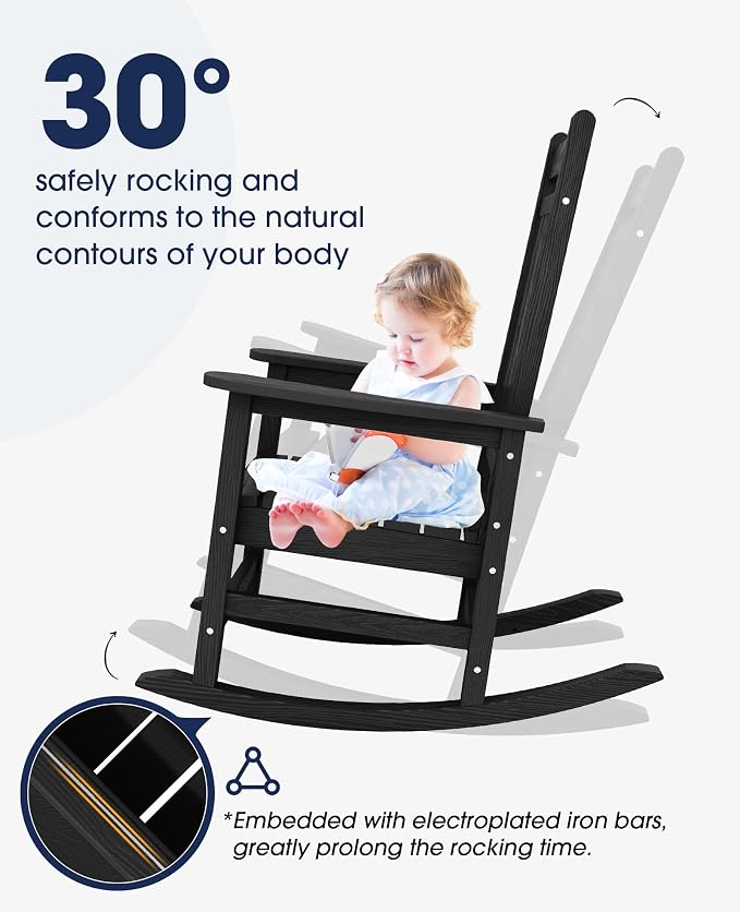 KINGYES Oversized Outdoor Rocking Chair Set of 6, All-Weather Patio Rocking - Image 5