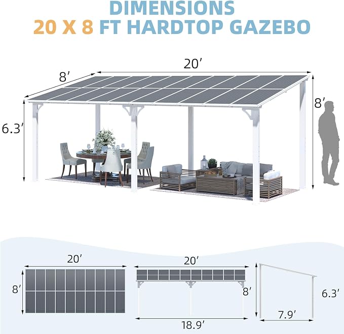 AECOJOY 20' x 8' White Outdoor Gazebo - Image 5