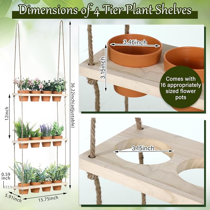 3 Tiered Hanging Herb Planters Hanging Herb Garden Wall - Image 2