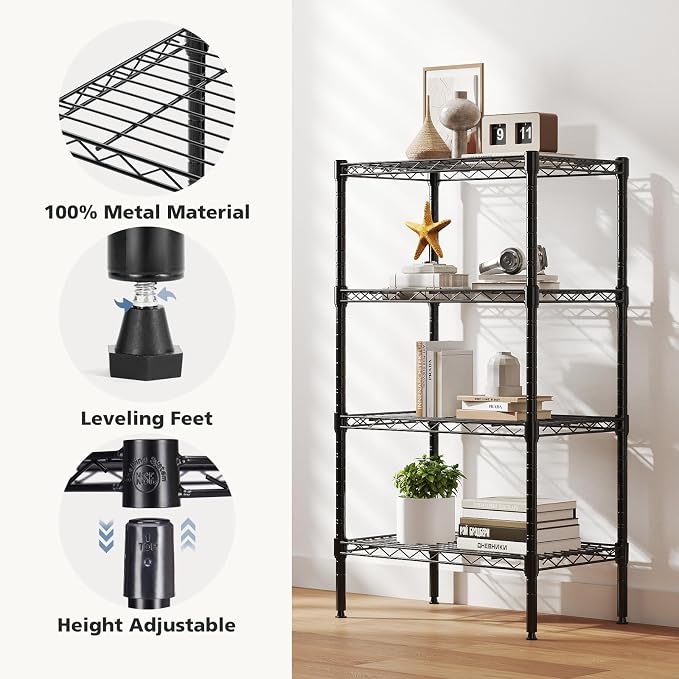 DUMOS 4-Tier Metal Wire Storage Shelves, Adjustable Standing Storage Rack Shelf - Image 6