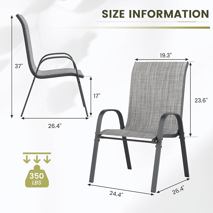 UDPATIO Patio Chairs Set of 6, Stackable Outdoor Dining Chairs - Image 3