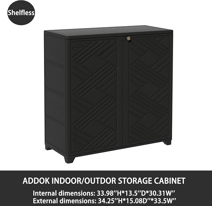 ADDOK Indoor Outdoor Plastic Storage Cabinet 34"x15"x34", Outdoor Storage Shed - Image 5