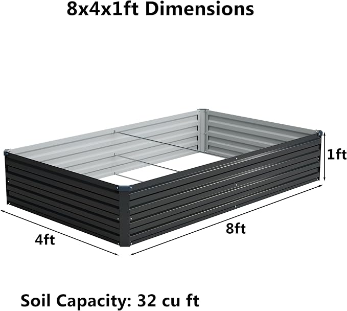 8x4x1 ft Galvanized Raised Garden Bed, Outdoor Planter Box Metal Patio Kit - Image 2