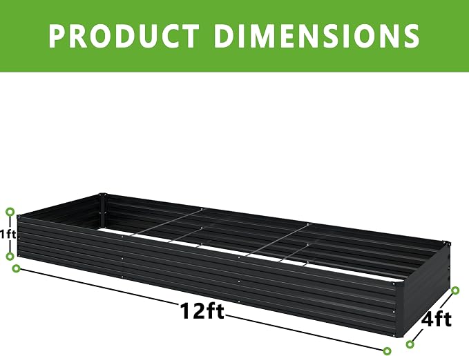 12x4x1FT Galvanized Raised Garden Bed Kit, Vegetable Boxes-Rectangle Metal - Image 2