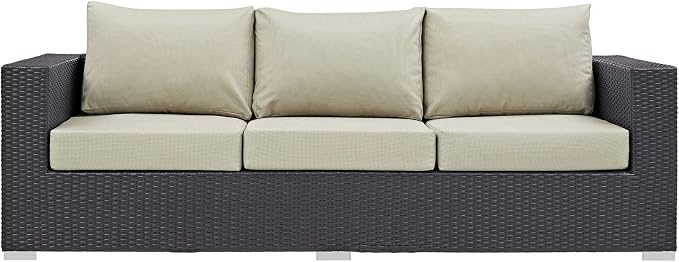Modway Convene Wicker Rattan Outdoor Patio Sofa in Espresso Beige - Image 6