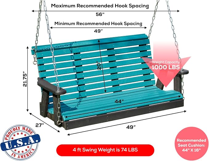 Poly Lumber Wood 4FT Porch Swing Amish Craftsmandship Made in USA HDPE - Image 2