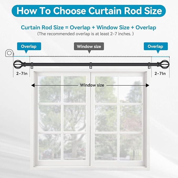 Black Curtain Rods for Windows, 5/8 Inch Heavy Duty 66 to 120” Small Curtain - Image 4