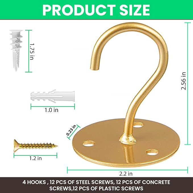 Ceiling Hooks for Hanging Plants- 4pcs 2.56 inches Heavy Duty Powder Coated - Image 5