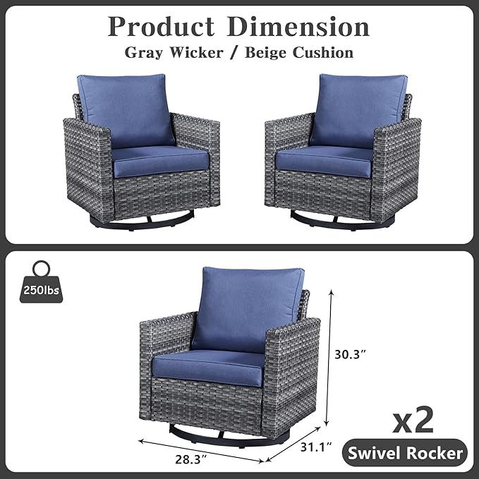 Belord Wicker Chairs Outdoor Bistro Set Oversize Patio Swivel Rocker, Rattan - Image 2