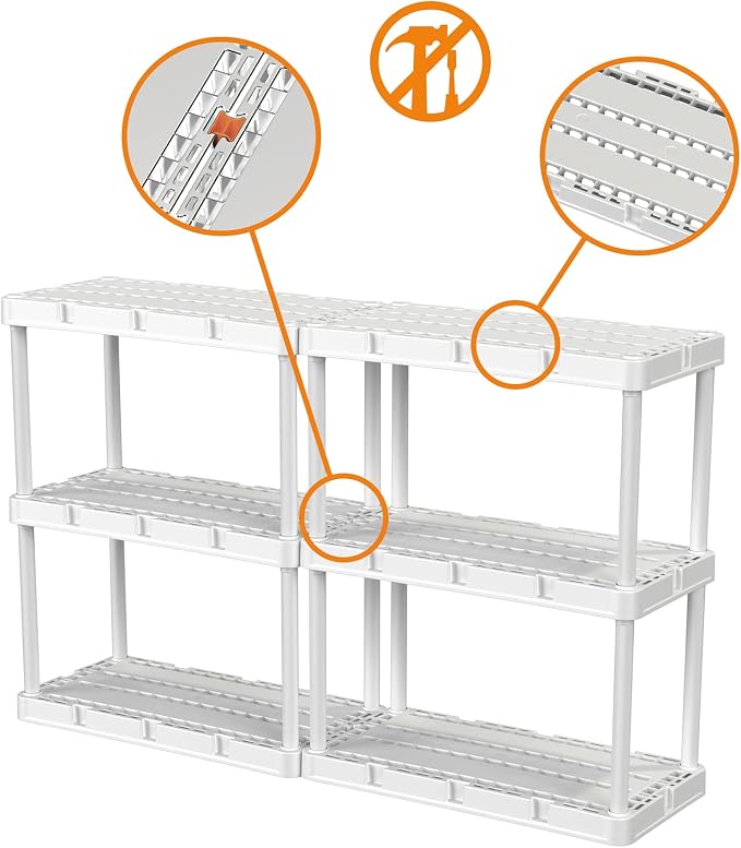 Gracious Living 2 Pack Light Duty Storage Shelves, Knect-A-Shelf 3-Shelf - Image 7