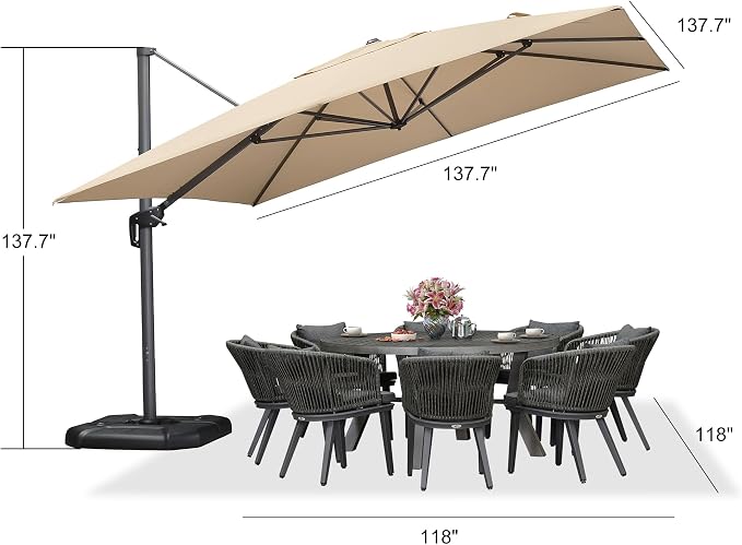 PURPLE LEAF 11.5' X 11.5' Telescopic Patio Umbrella - Image 9