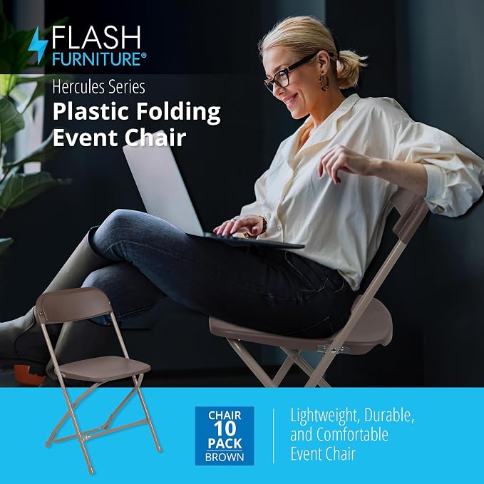 Flash Furniture Hercules Series Plastic Folding Chair Brown - Image 4