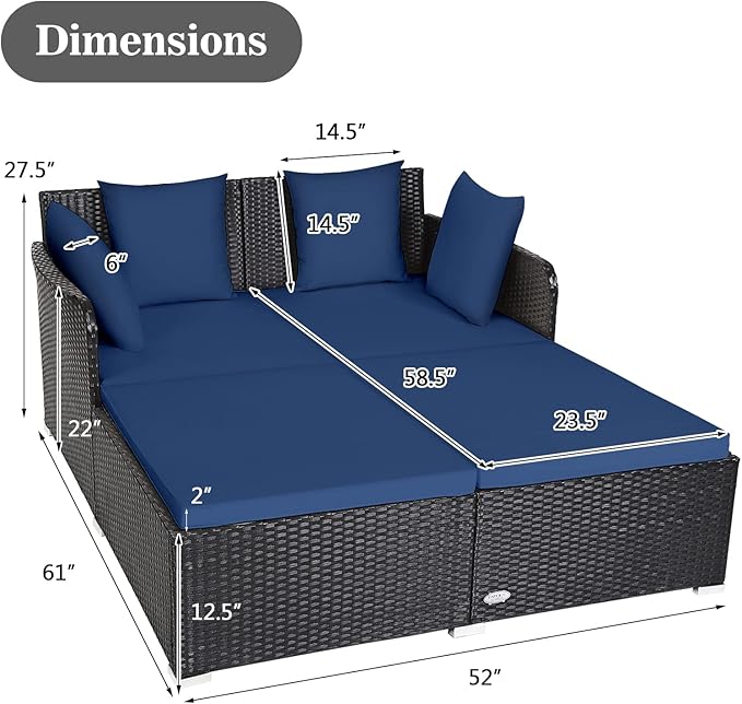 HAPPYGRILL Patio Rattan Daybed Outdoor Loveseat Sofa Set - Image 3