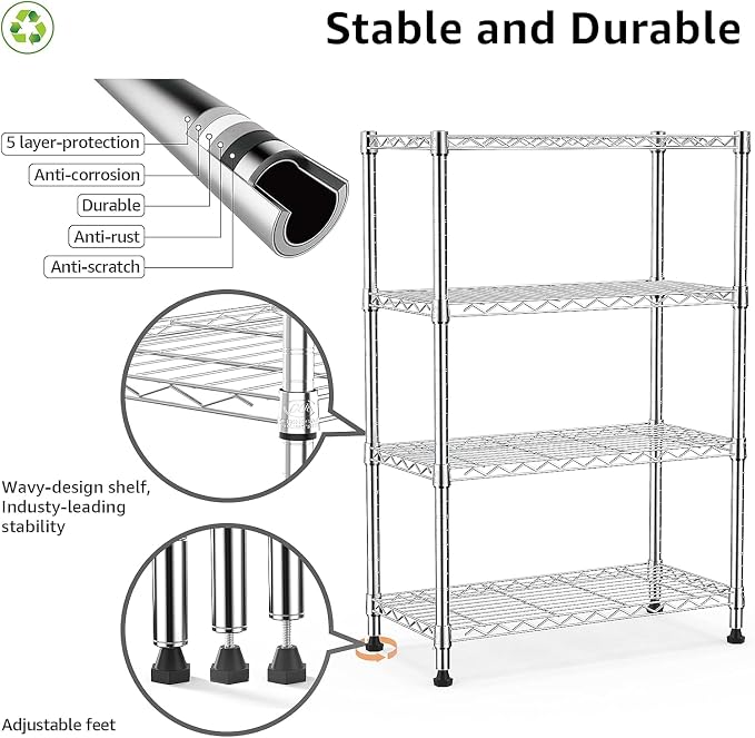 Xcity Storage Shelves, 4 Tier Heavy Duty Metal Shelving Unit, 1600 LBS Capacity - Image 3