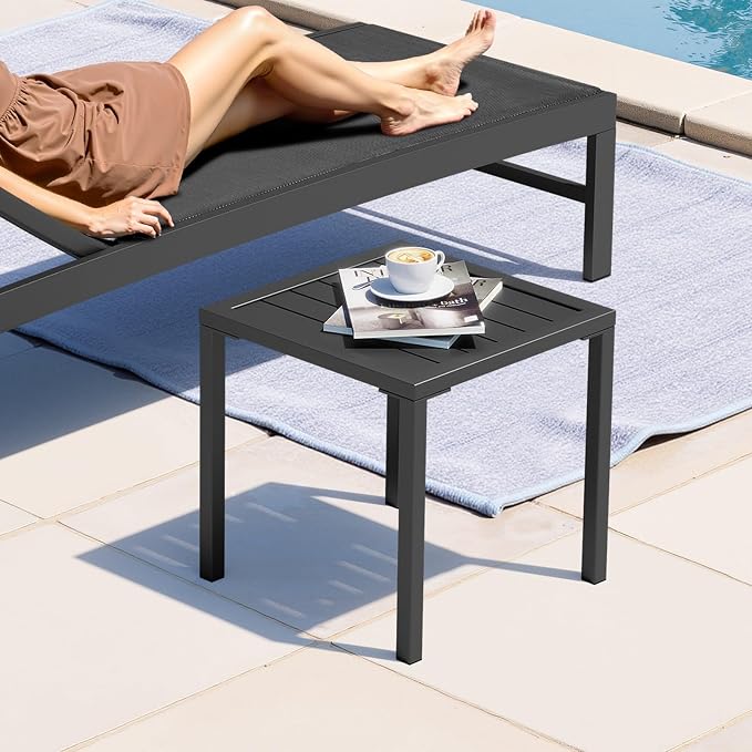 Crestlive Products Aluminum Outdoor Side Table Set of 2, Pool Lounge Chair Side - Image 2