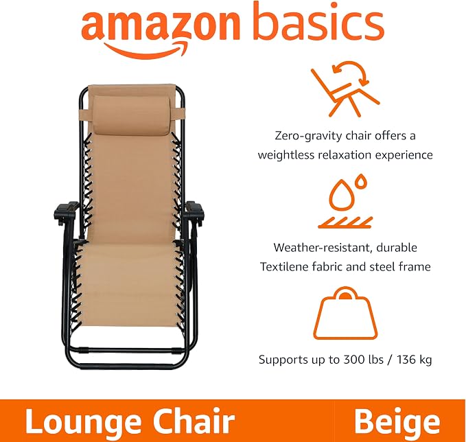 Amazon Basics Outdoor Patio Zero Gravity Folding Reclining Lounge Chair - Image 3