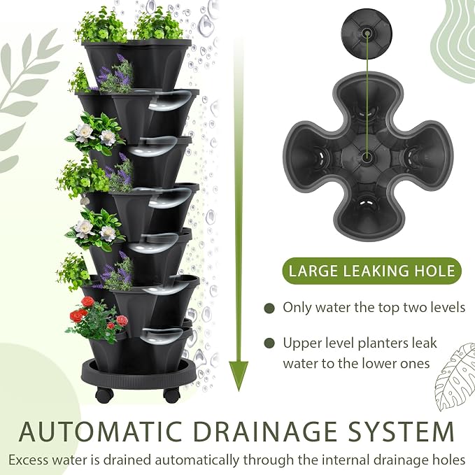 Umigy 2 Set of 7 Tier Vertical Planter Stackable Tower Planters Strawberry Herb - Image 4