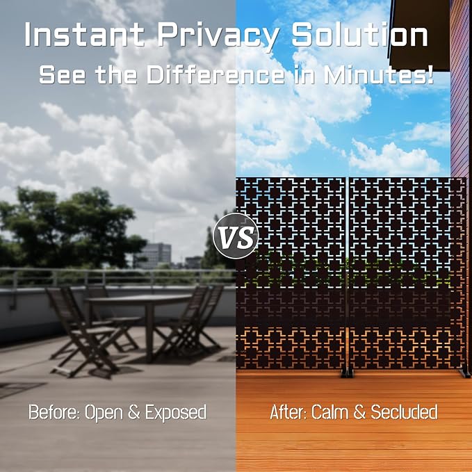 72" Metal Privacy Screen Freestanding Outdoor Room Divider Decorative Laser Cut - Image 3