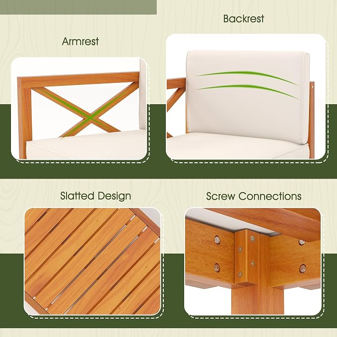 Tangkula L Shaped Outdoor Furniture Set, 5 Pieces Acacia Wood Patio - Image 7