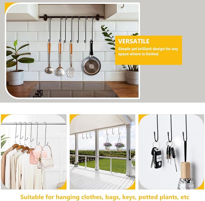 6 Pack 10 Inch Large S Hooks for Hanging Plants, Bird House, Kitchenware - Image 7