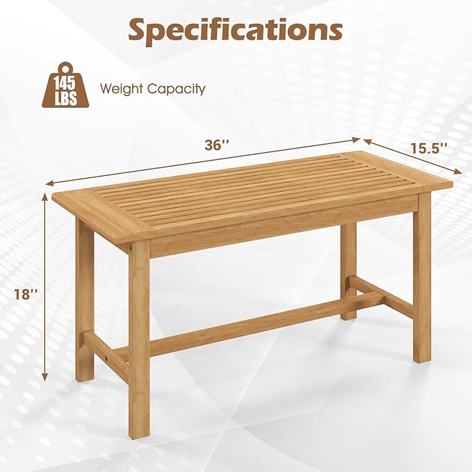 Tangkula 36” Patio Coffee Table, Solid Wood Coffee Table - Image 3