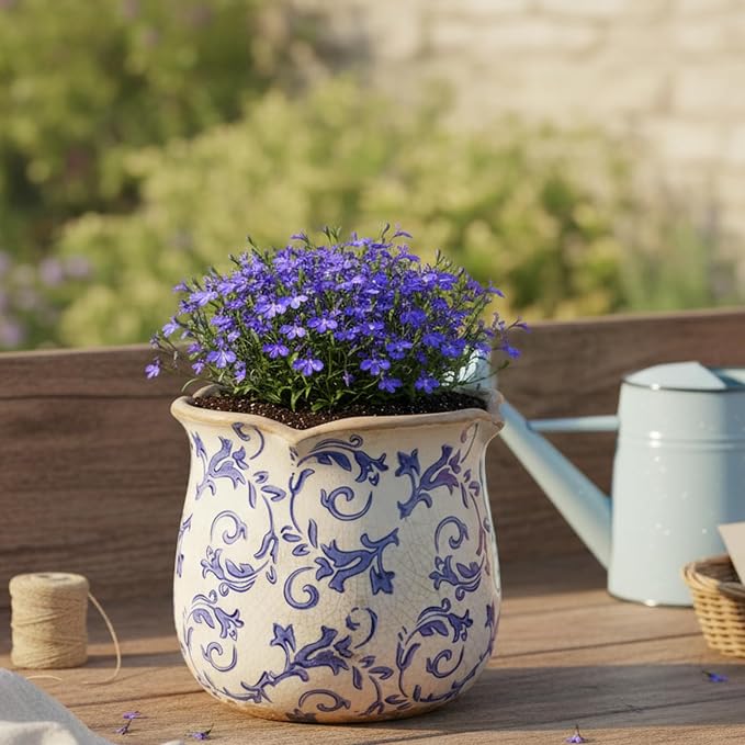 Retro Distressed Ceramic Flower Pots, Antique Crackle Glaze Planters - Image 4