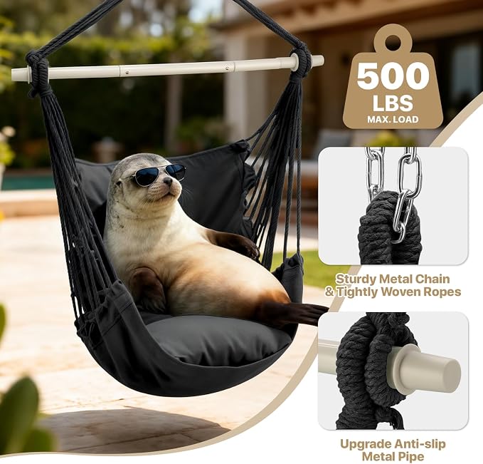 MoNiBloom Hammock Chair Hanging Rope Swing w/2 Cushions, Boho Macrame Hanging - Image 4