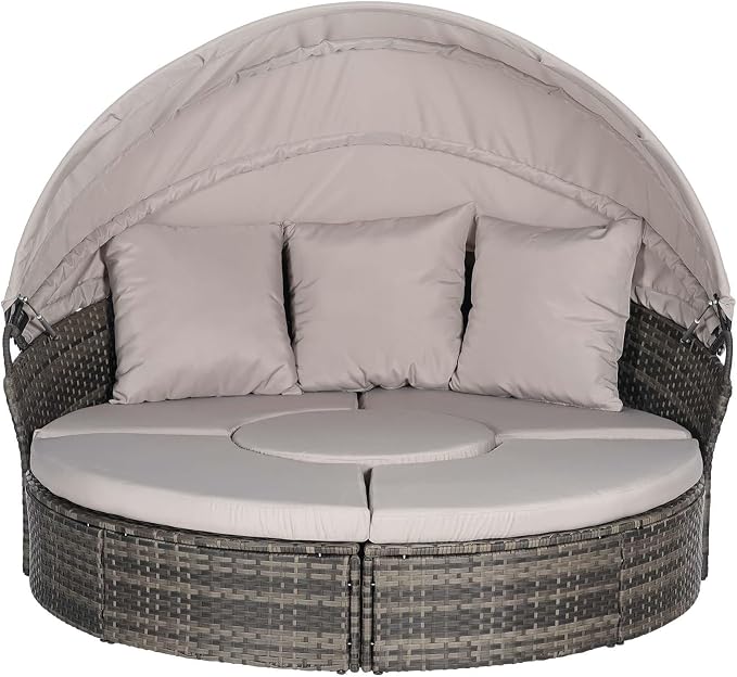 Merax 5 Pieces Outdoor Patio Round Daybed Furniture, All-Weather Wicker - Image 6