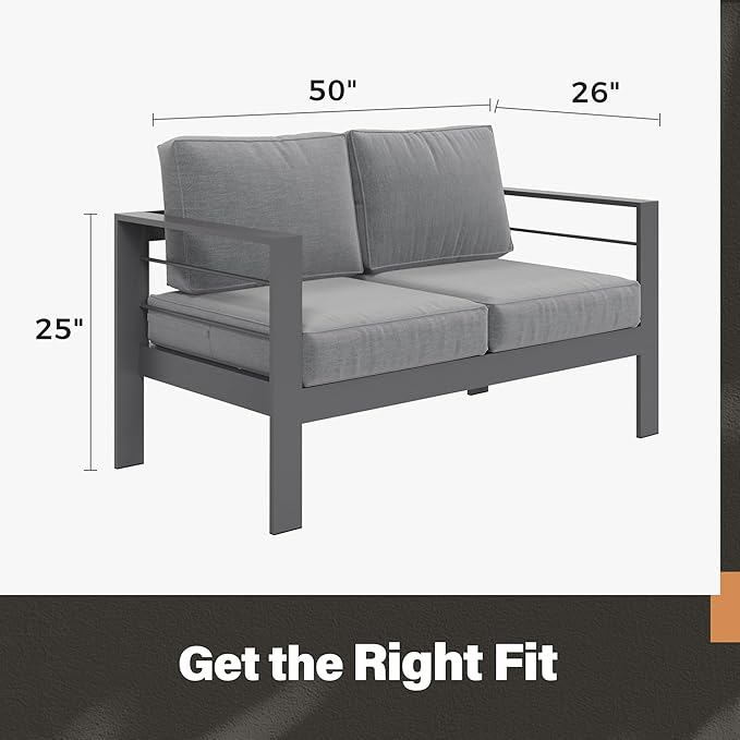 Solaste Outdoor Loveseat Aluminum Patio Furniture Sofa, All-Weather Metal - Image 5