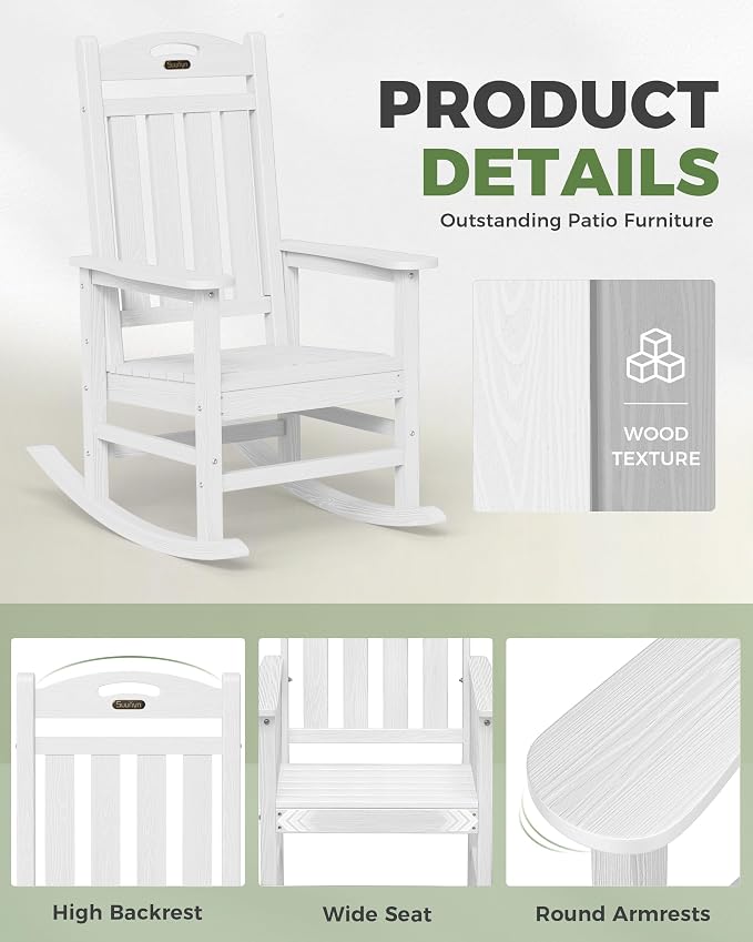 Oversized Rocking Chairs Outdoor Set of 4, High Back Porch Rocking Chair - Image 6