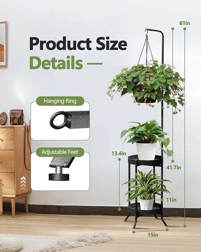 2Pcs Hanging Plant Stand Indoor Outdoor, Space-Saving Corner Metal Plant Shelf - Image 2