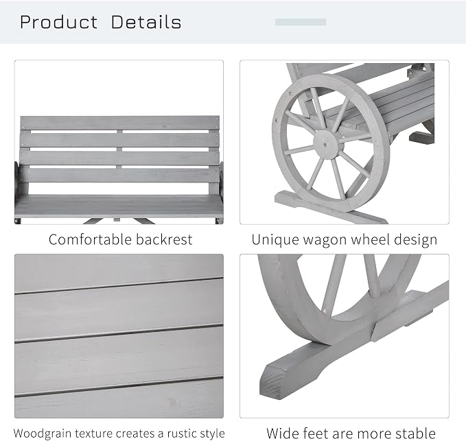 Outsunny 41" Wooden Wagon Wheel Bench, Rustic Outdoor Patio Weather Resistance - Image 5