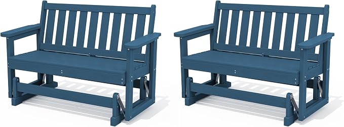 SERWALL Outdoor Glider Bench Set of 2, HDPE Weather-Resistant Swinging Bench by SERWALL