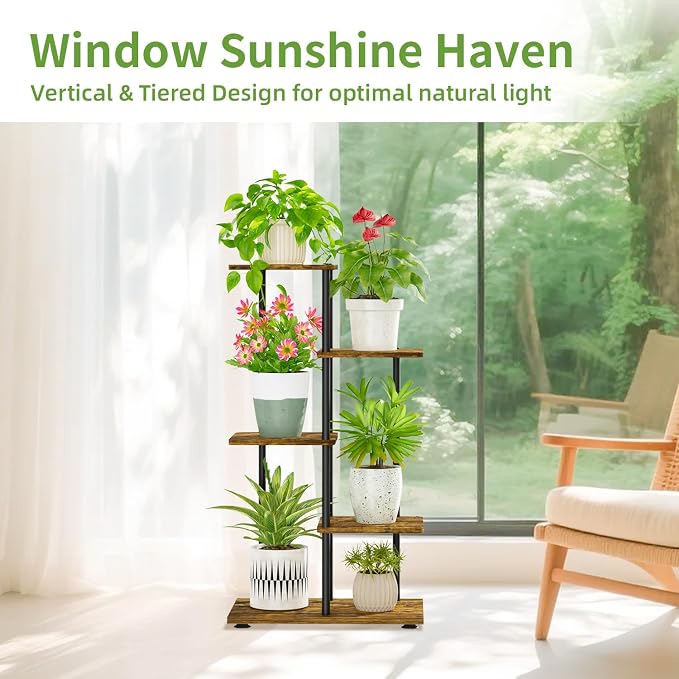 iDavosic.ly 4 Tier Plant Stand Indoor, Tiered Corner Metal Wood Multiple Flower - Image 5