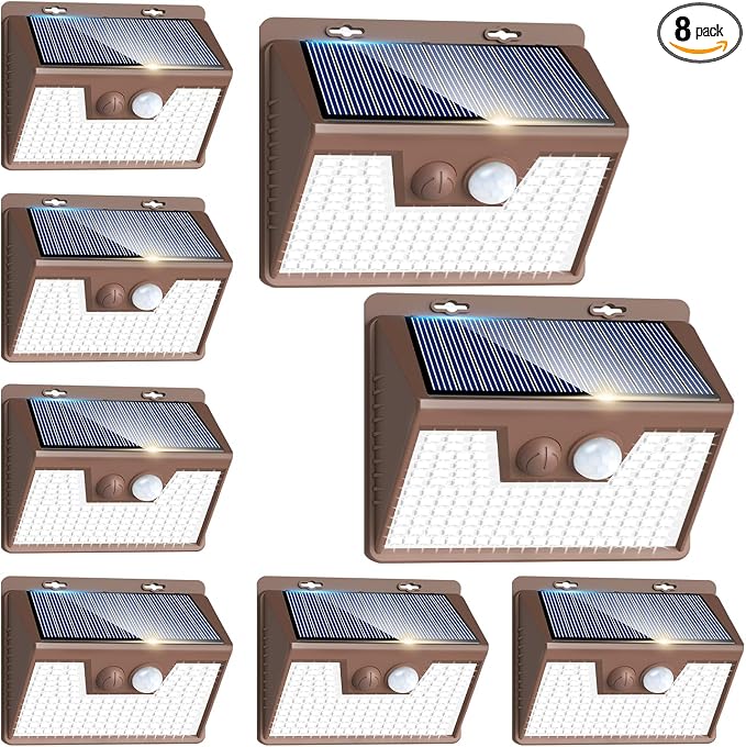 Peasur Brown Solar Lights Outdoor Motion Sensor 8 Pack, Ultra-Bright 3 Mode by Peasur