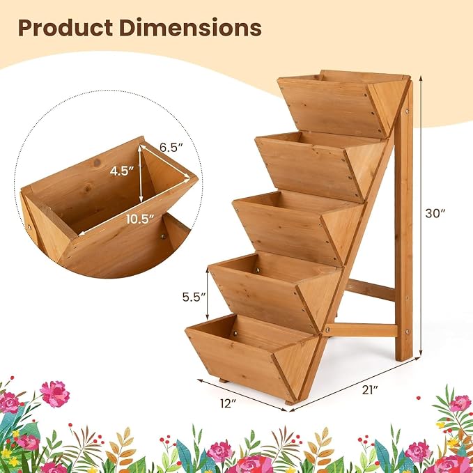 Giantex 5-Tier Wooden Vertical Raised Garden Bed, Freestanding Plant Stand - Image 4