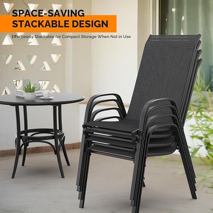 VINGLI Patio Chairs Set of 8 – Stackable Outdoor Dining Chairs - Image 6