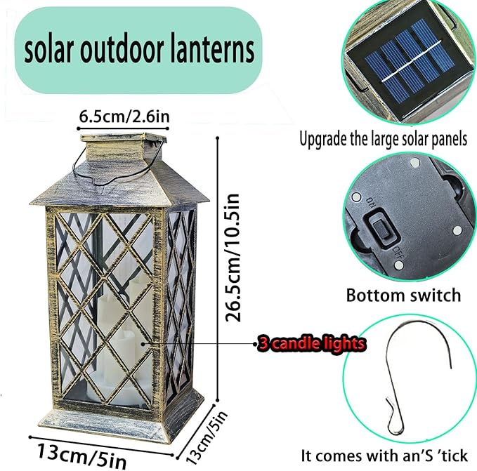 Solar Outdoor Lantern, Garden Hanging Waterproof Lanterns PVC Upgrade 3 LED - Image 5