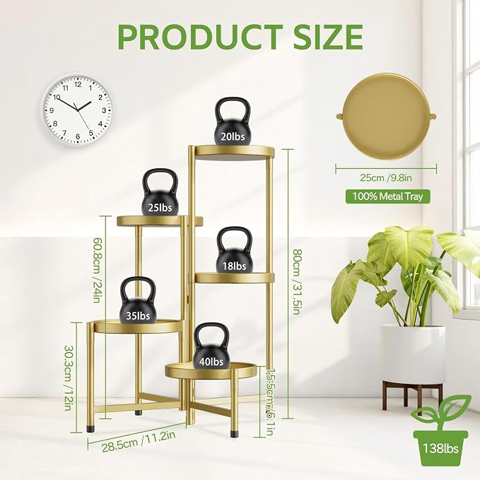 iDavosic.ly 5 Tier Large Plant Stand Indoor, 10 Inch Wide Tall Corner Metal - Image 4