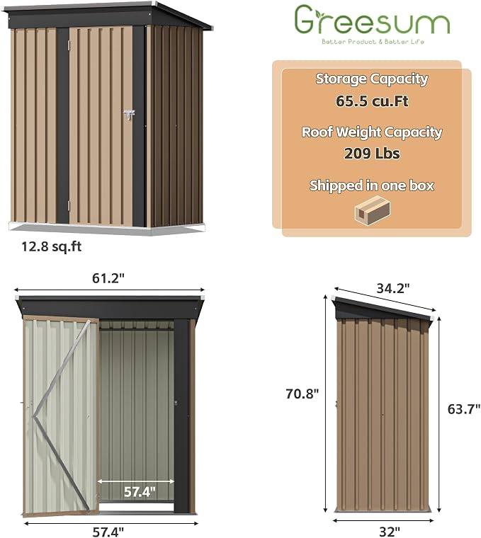 Greesum 5×3FT Outdoor Storage Shed, Metal Patio Storaged Sheds - Image 2