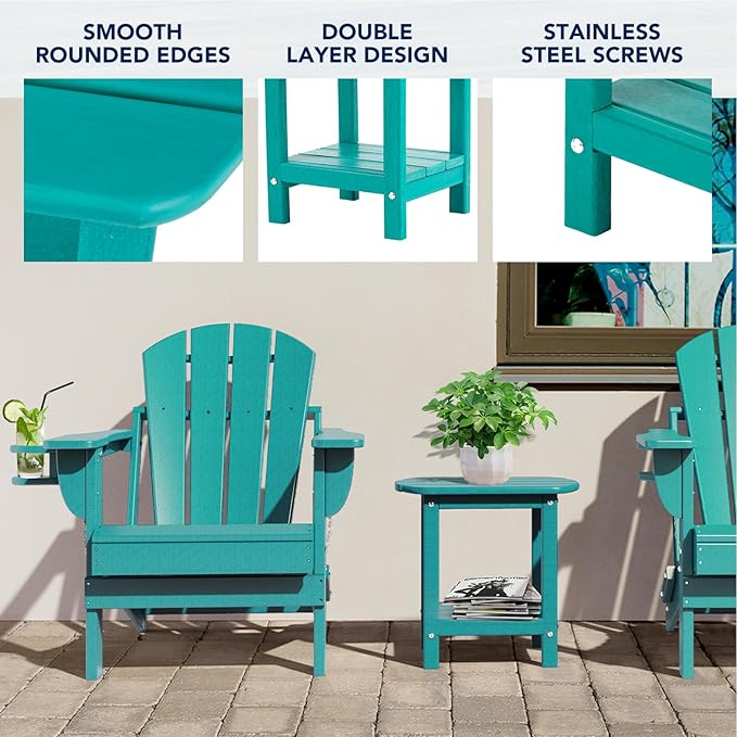 nalone Adirondack Side Table 16.5" Outdoor Side Table HDPE Plastic Double - Image 4