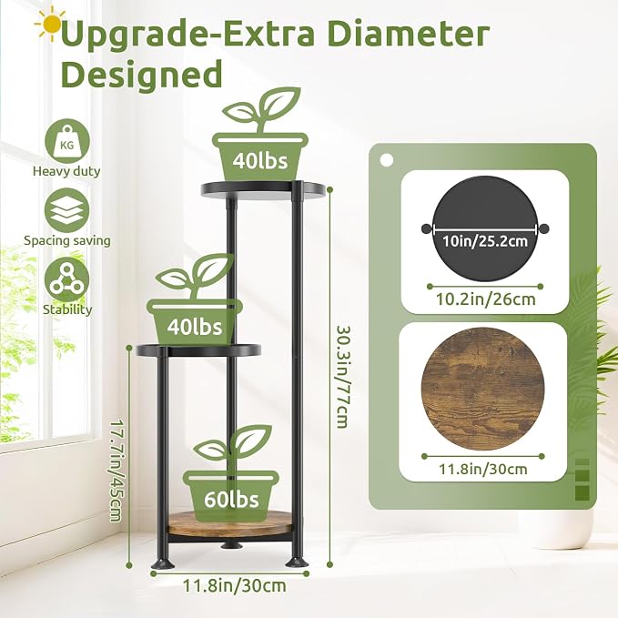 3 Tier Plant Stand Indoor Outdoor, 10in Wide Metal Tiered Tall Flower Pot - Image 2