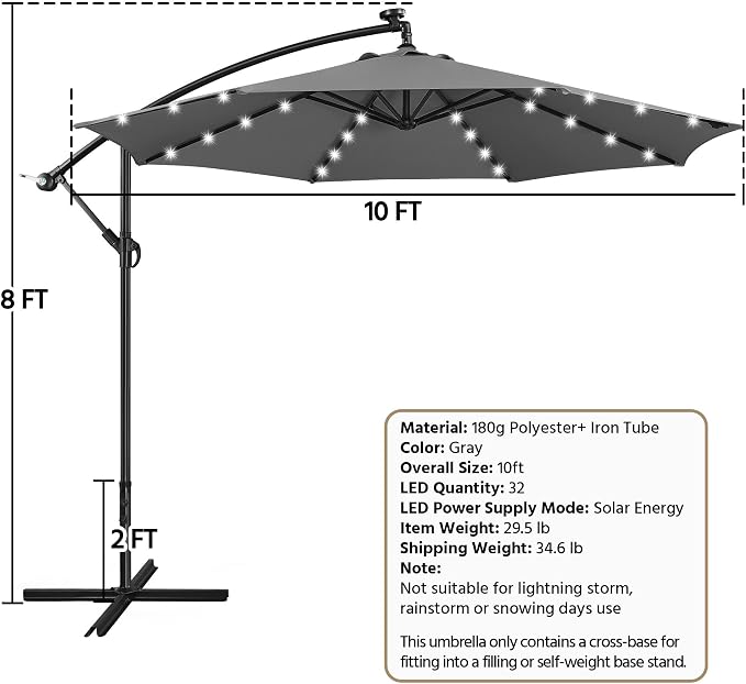 Yaheetech 10FT Solar Offset Umbrella - Image 3